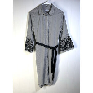 Calvin Klein Shirt Striped Embroidered Dress Bell Sleeve Size 6 Whimsigoth Boho